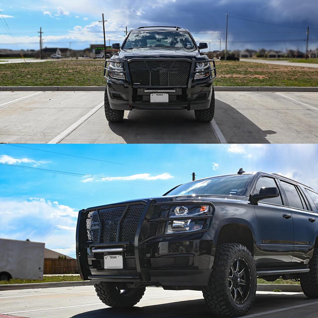 Dominate the road with the ultimate protection. RUGGED Heavy-Duty Grille Guard for your Chevrolet Tahoe